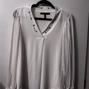 White House Black Market White Blouse with Silver Accents